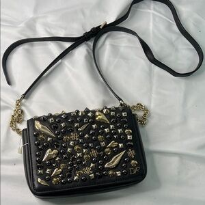 Diane Von Furstenberg Black and Gold Studded Crossbody Bag